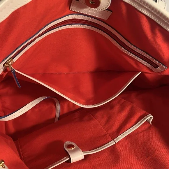 Dooney & Bourke Blue Floral Coated Canvas Tote Shoulder Bag White Trim - Picture 9 of 14